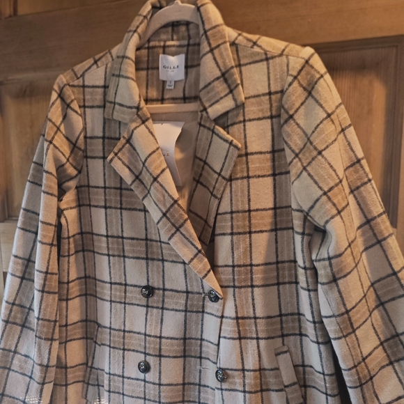 Gilli Tan and Black Plaid Trench Coat NWT - Picture 2 of 7